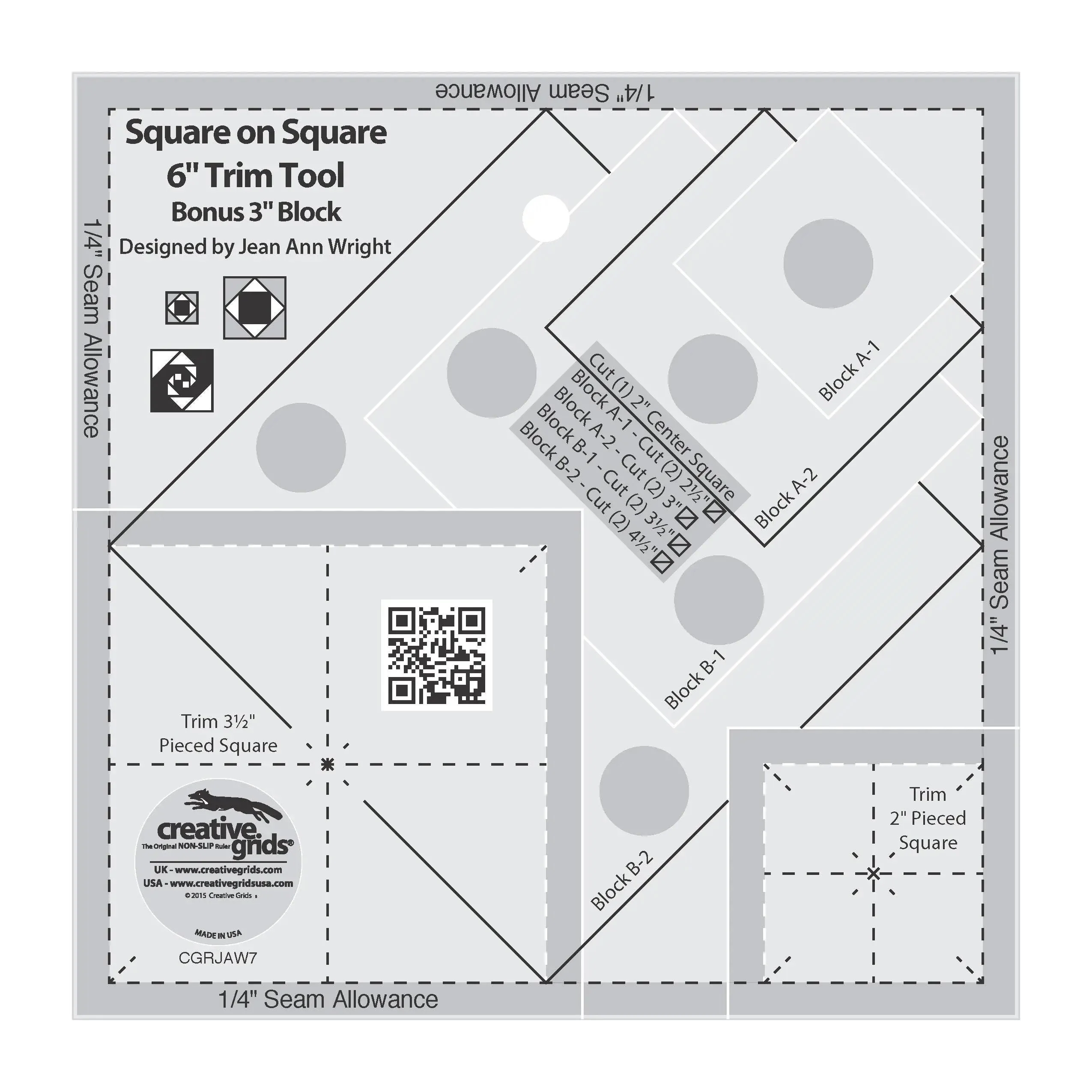 Creative Grids Square on Square Trim Tool - 3in or 6in Finished 1 Creative Grids Square on Square Trim Tool - 3in or 6in Finished