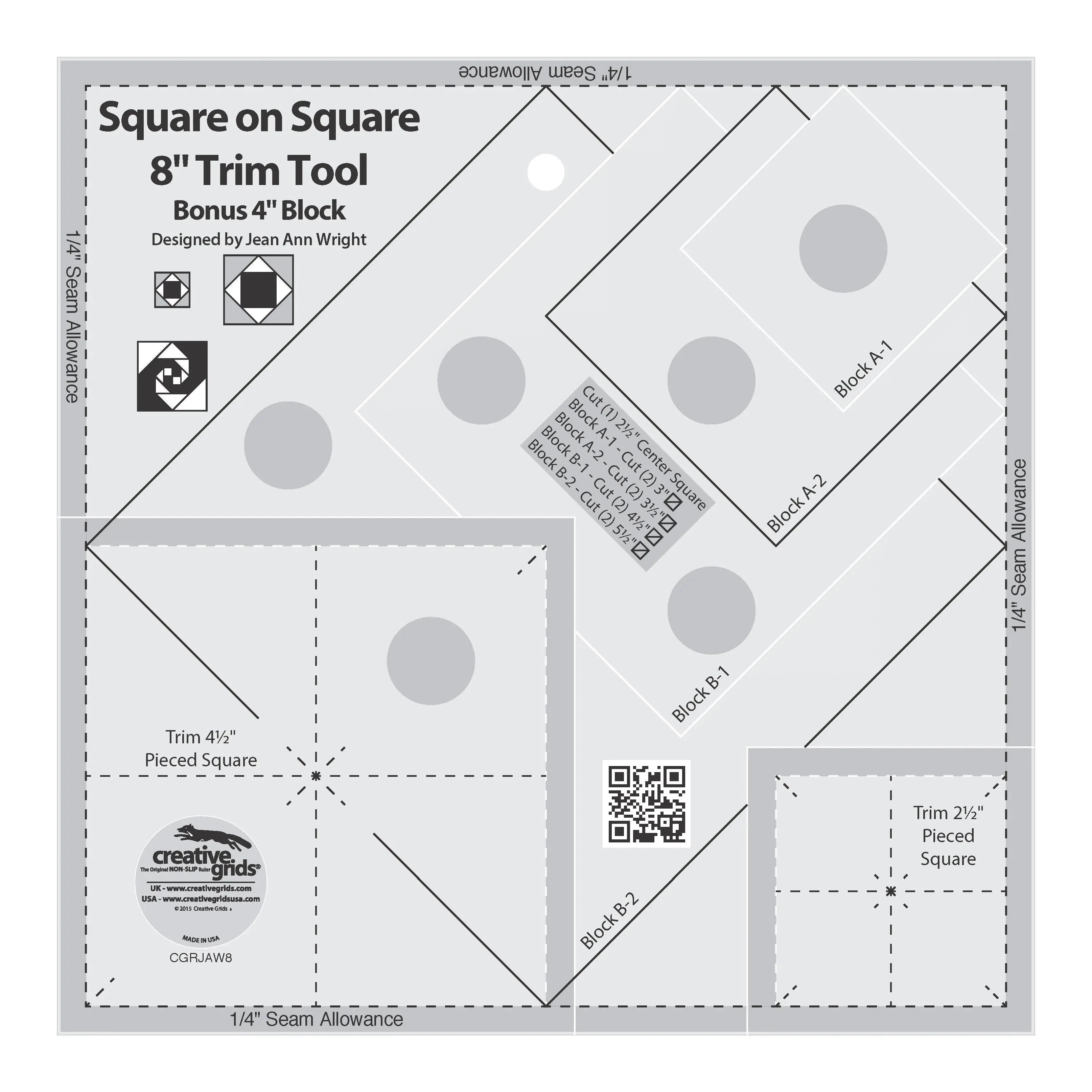 Creative Grids Square on Square Trim Tool - 4in or 8in Finished 1 Creative Grids Square on Square Trim Tool - 4in or 8in Finished