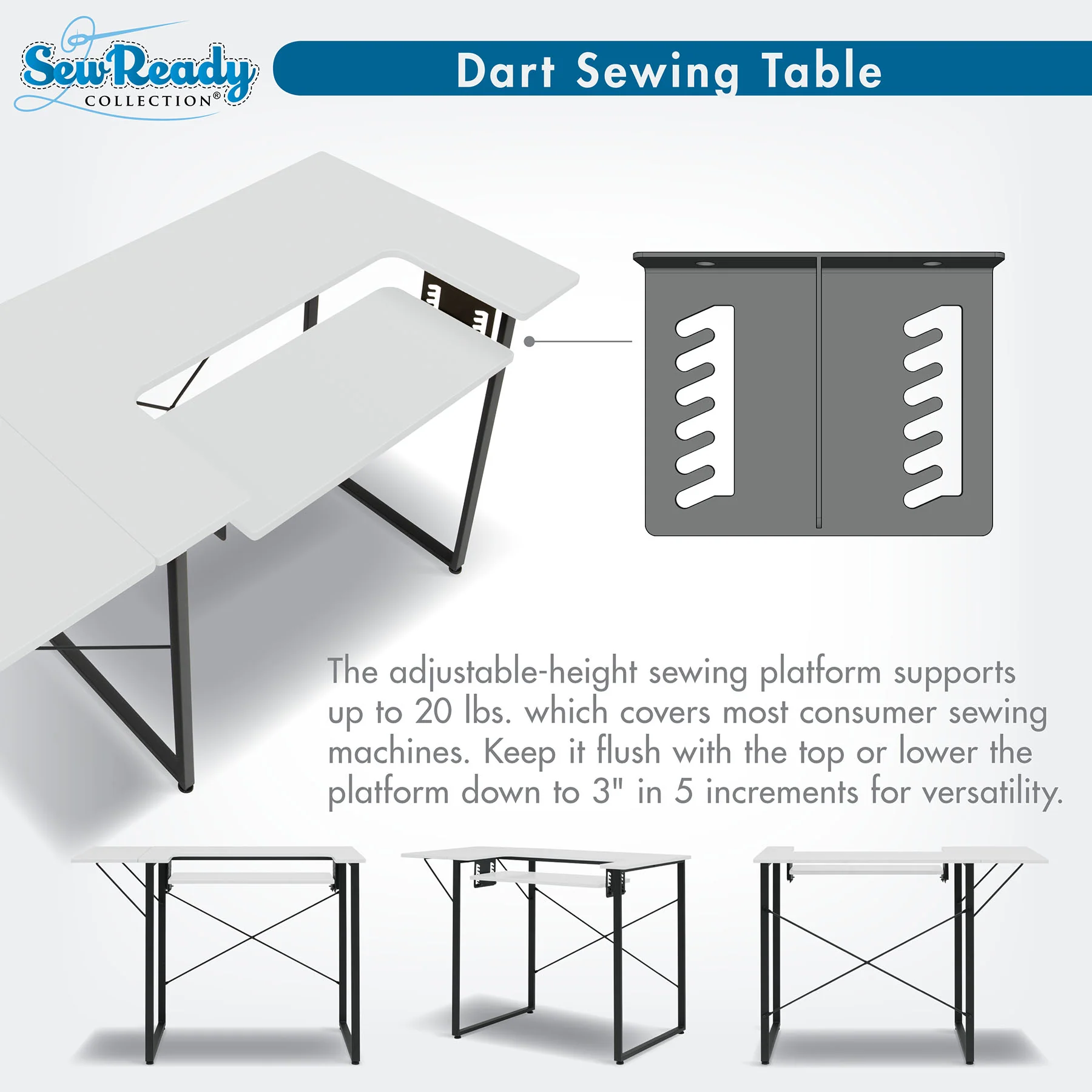 Dart Sewing Table Graphite / White 4 Dart Sewing Table Graphite / White