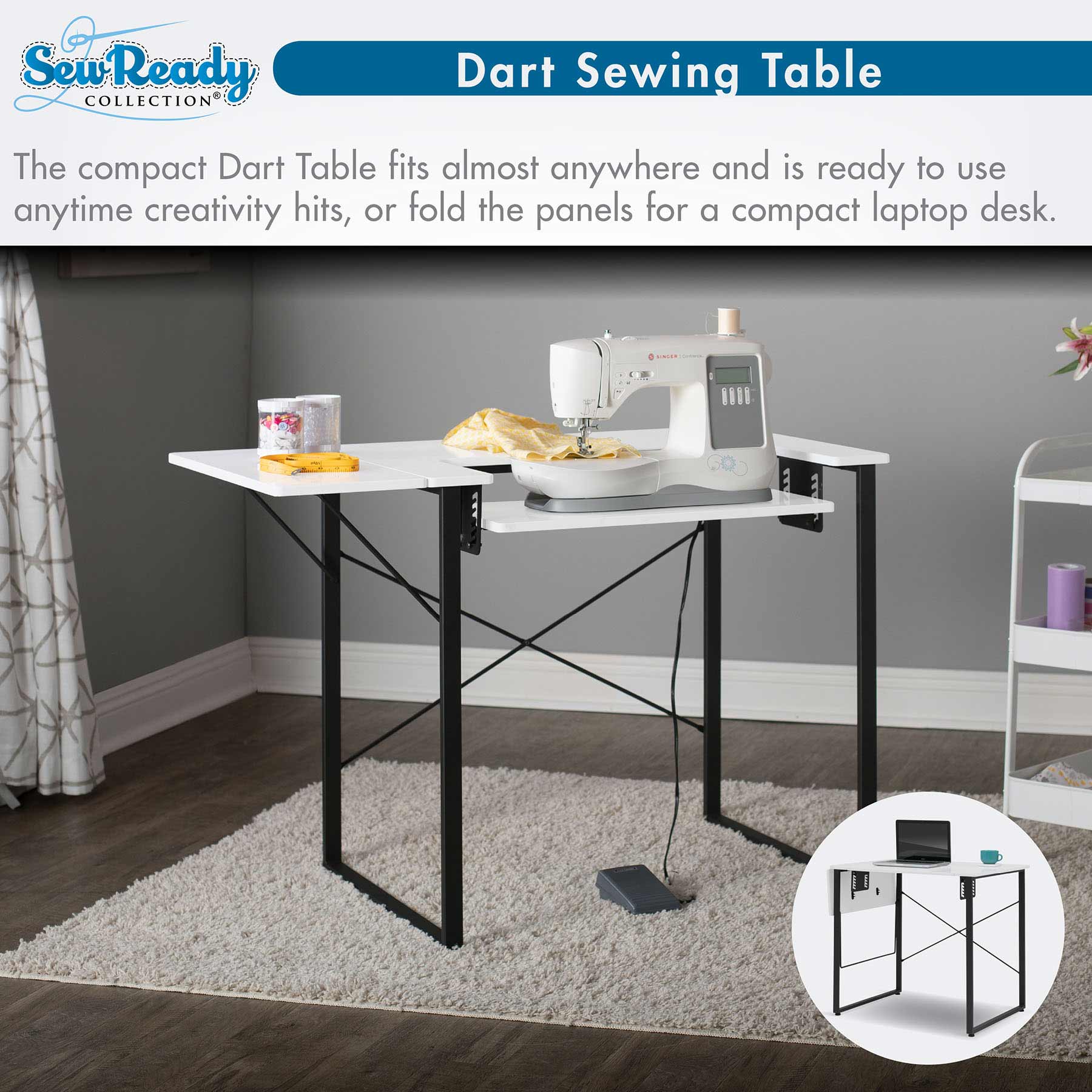 Dart Sewing Table Graphite / White 6 Dart Sewing Table Graphite / White