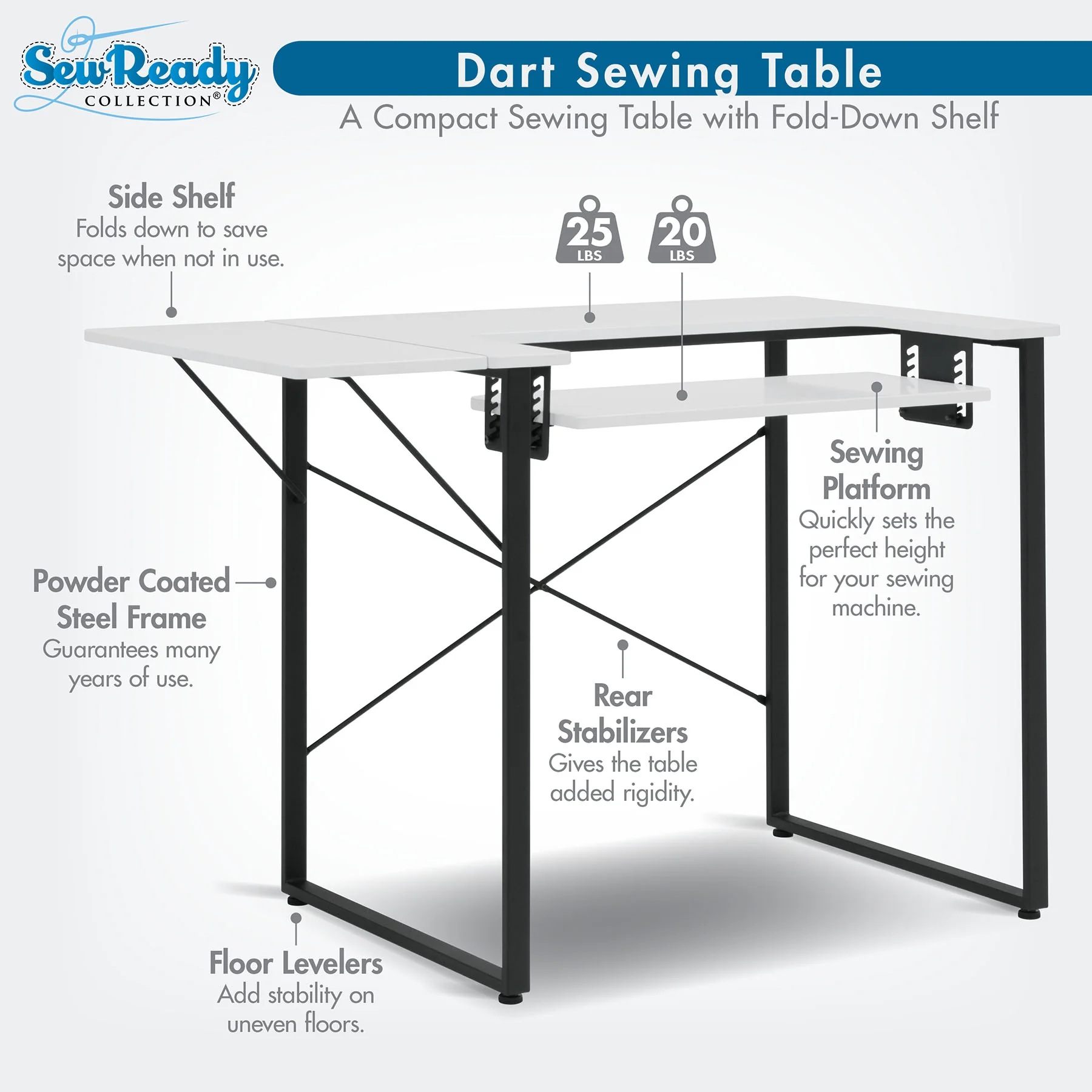 Dart Sewing Table Graphite / White 7 Dart Sewing Table Graphite / White
