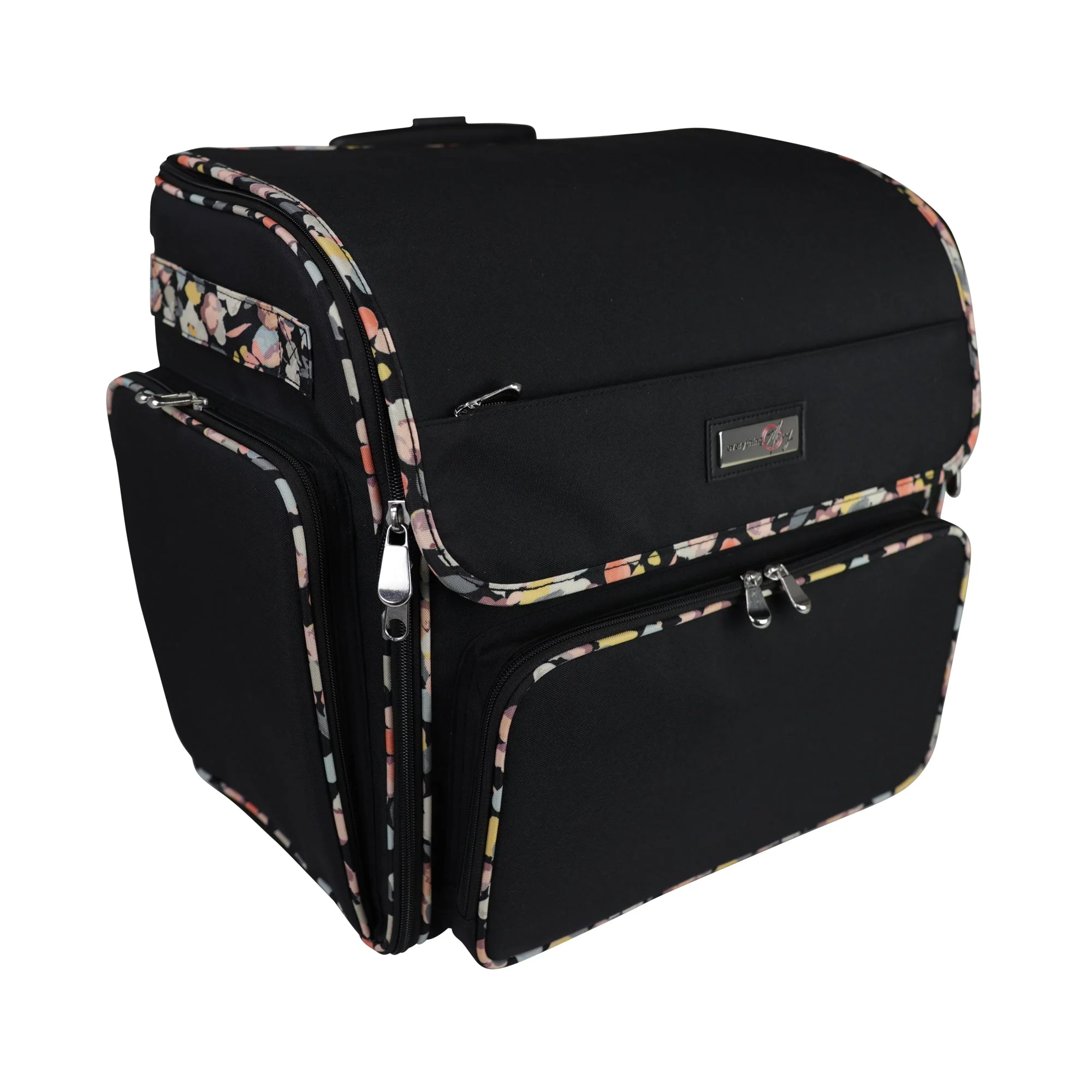 Deluxe Collapsible Rolling Craft Case, Black & Floral