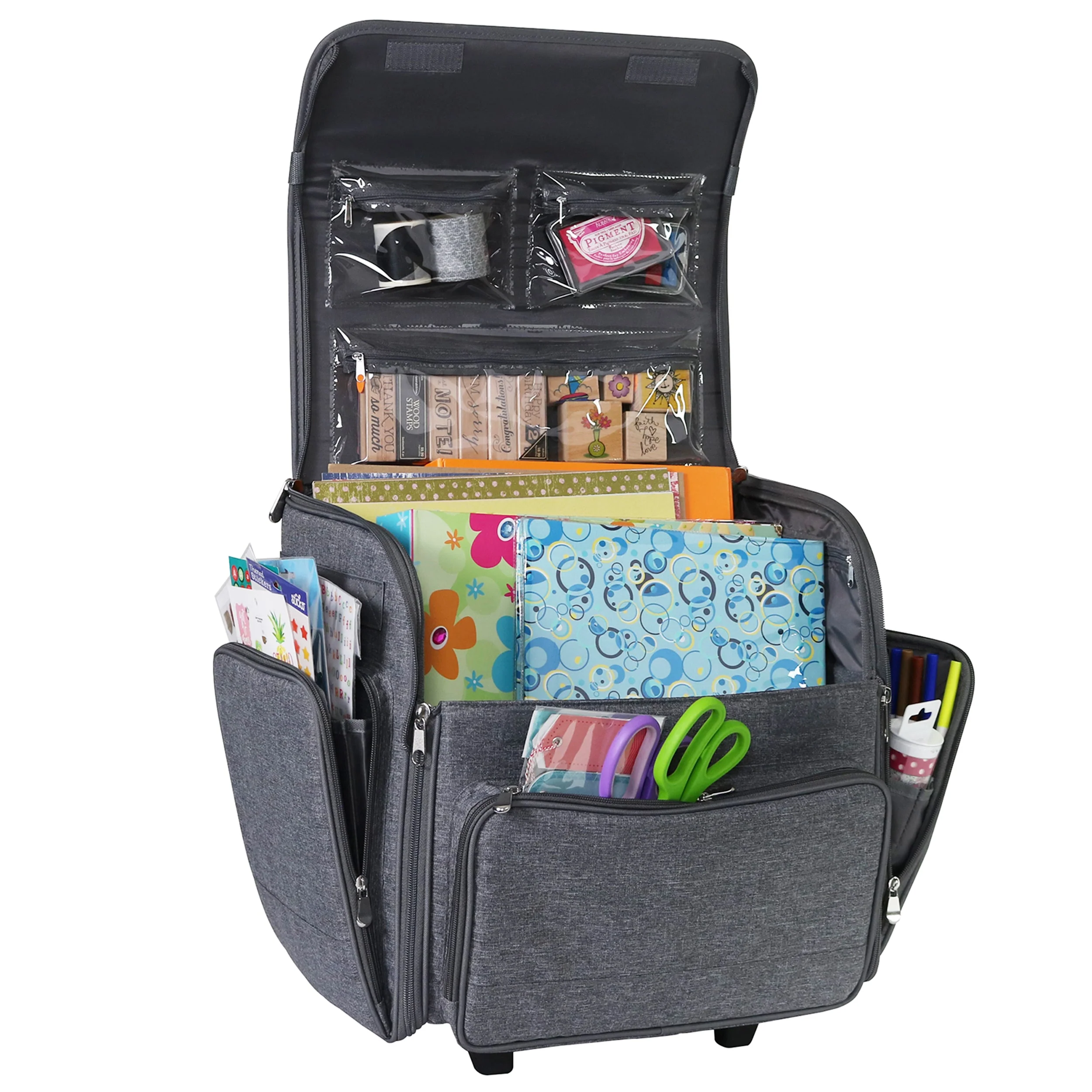 Deluxe Collapsible Rolling Craft Case, Heather 2 Deluxe Collapsible Rolling Craft Case, Heather