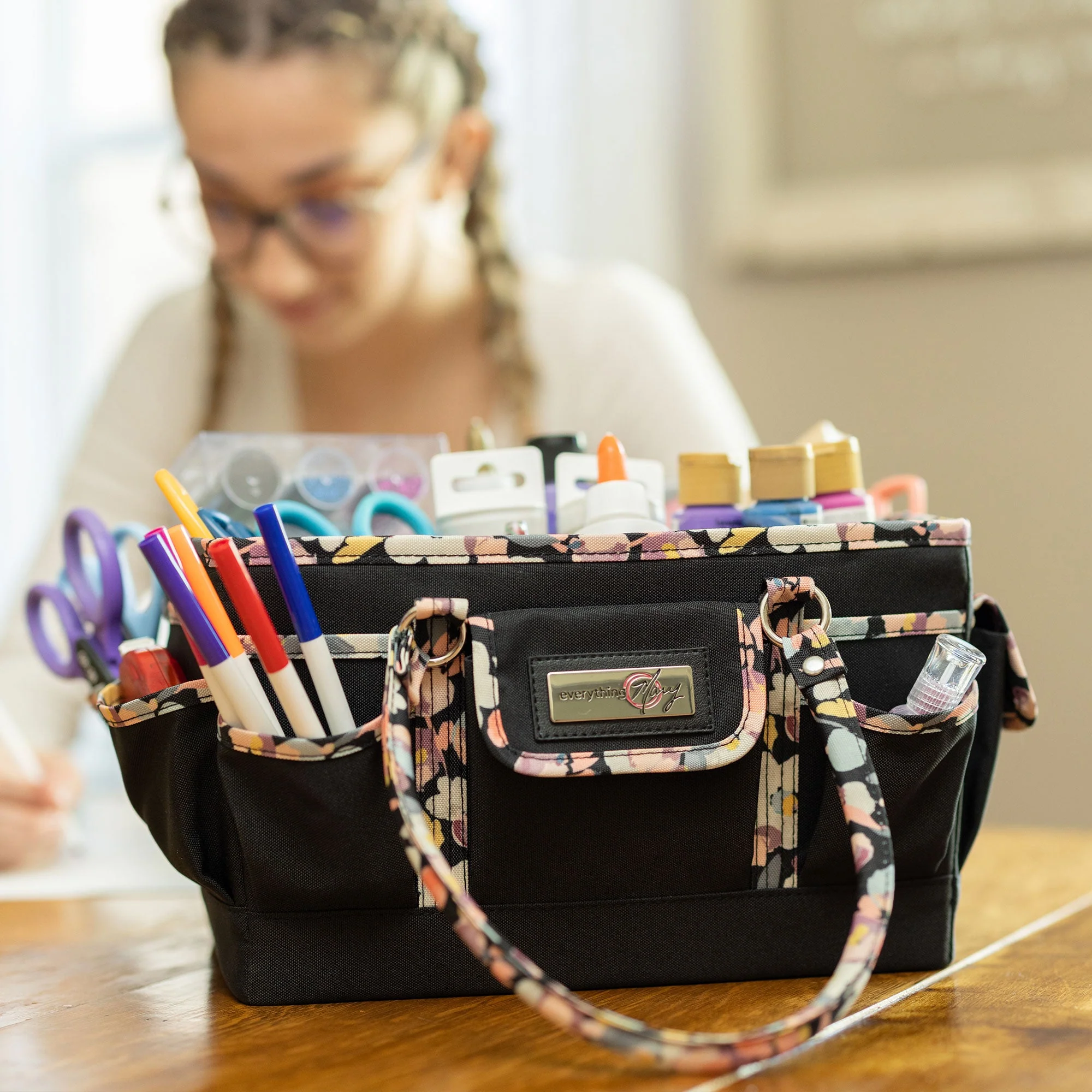 Deluxe Store & Tote Craft Organizer, Black & Floral Trim 3 Deluxe Store & Tote Craft Organizer, Black & Floral Trim