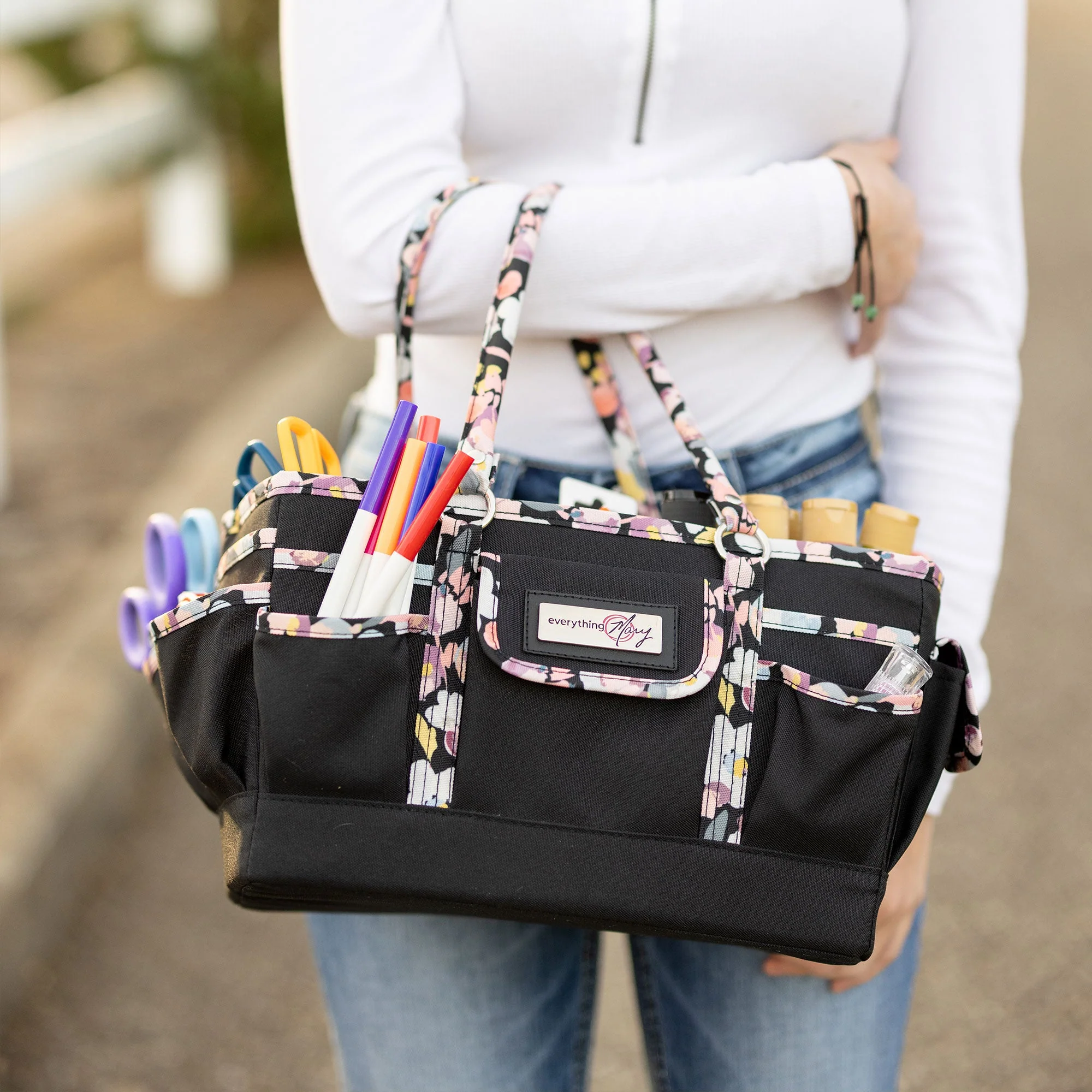 Deluxe Store & Tote Craft Organizer, Black & Floral Trim 4 Deluxe Store & Tote Craft Organizer, Black & Floral Trim