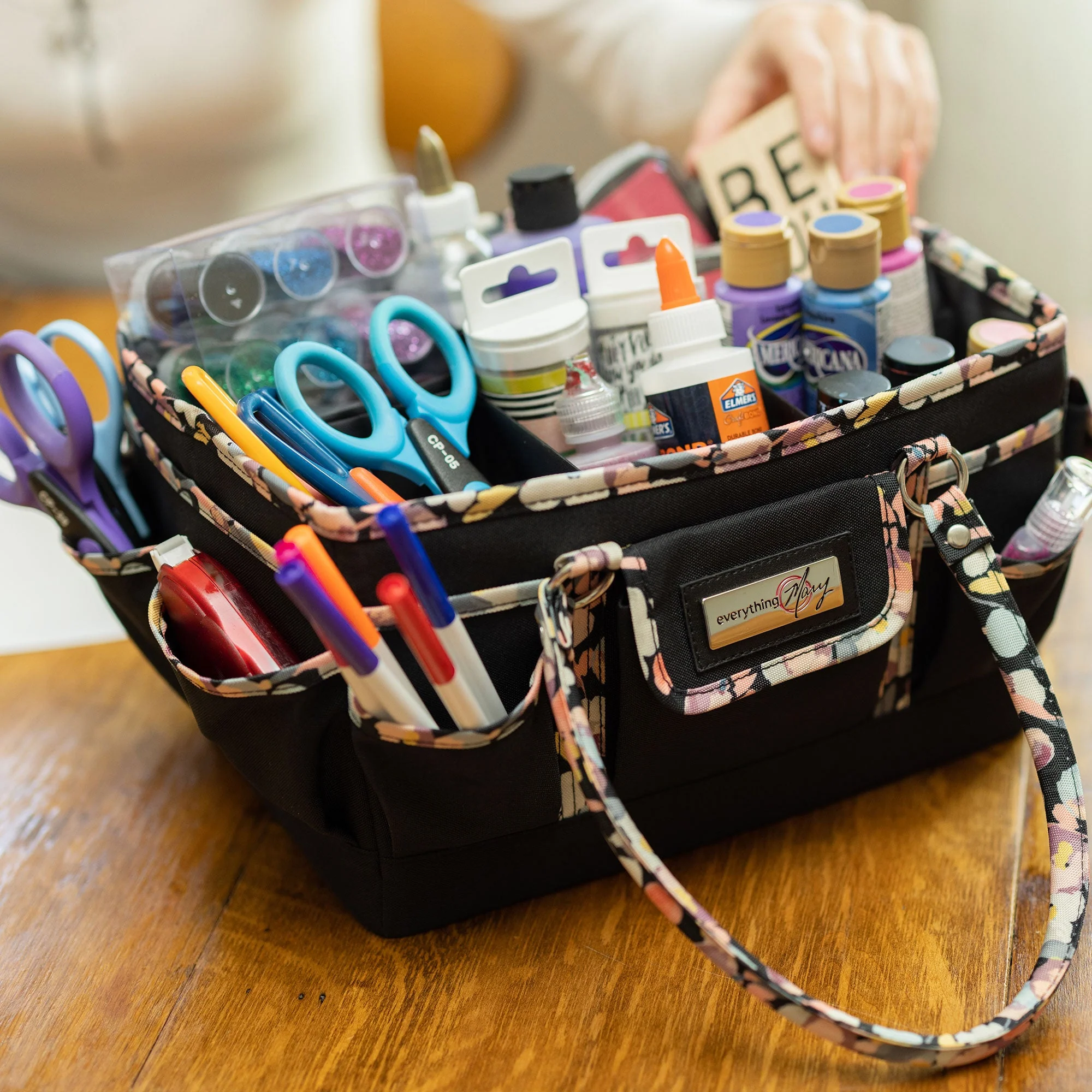 Deluxe Store & Tote Craft Organizer, Black & Floral Trim 6 Deluxe Store & Tote Craft Organizer, Black & Floral Trim