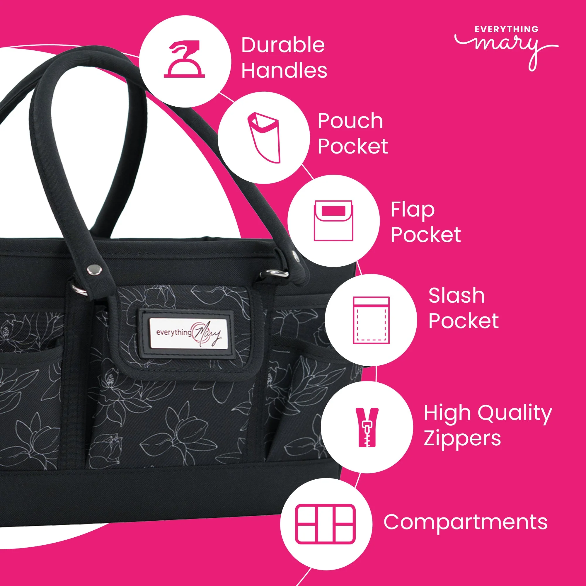 Deluxe Store & Tote Craft Organizer, Black & White Floral 5 Deluxe Store & Tote Craft Organizer, Black & White Floral