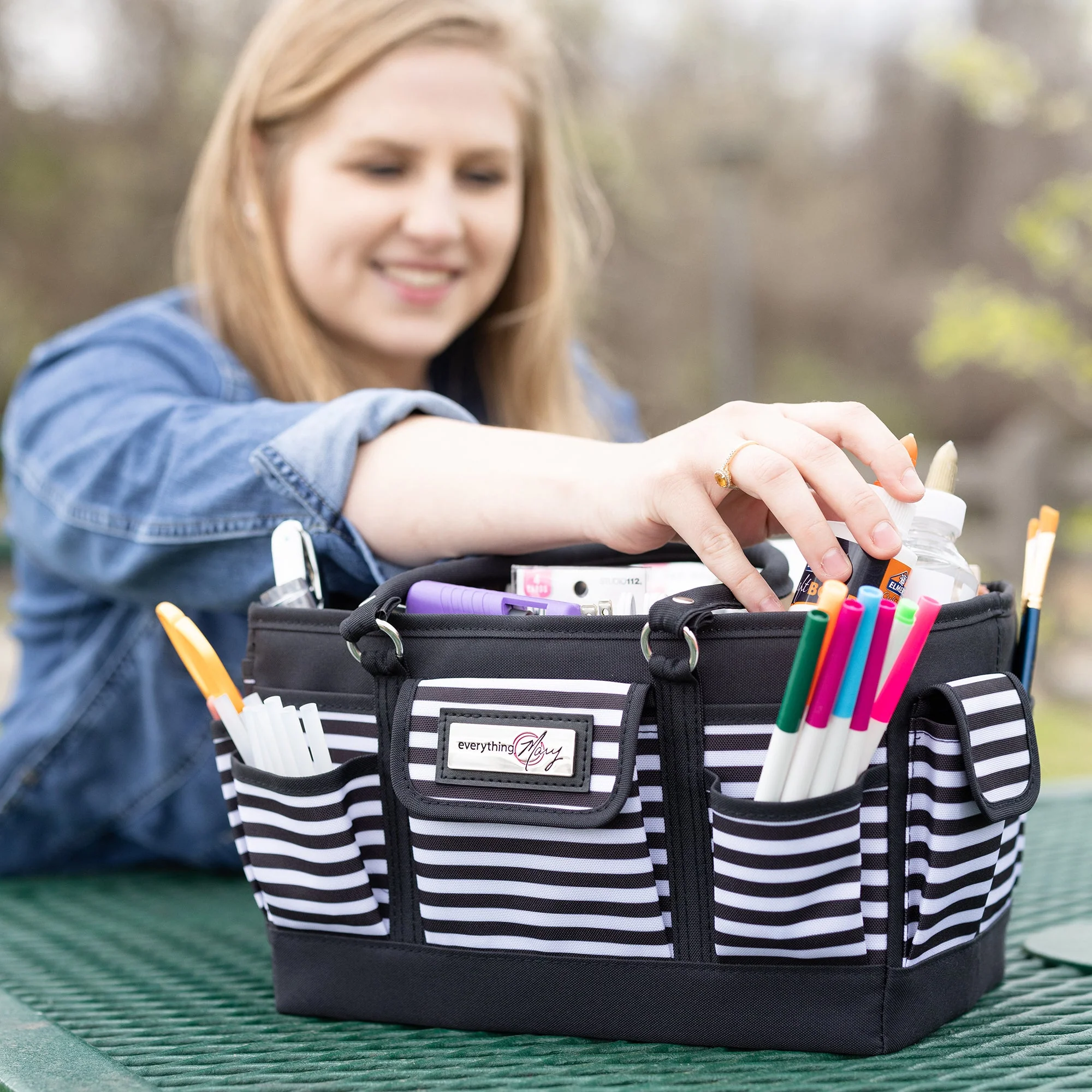 Deluxe Store & Tote Craft Organizer, Black & White Stripes 3 Deluxe Store & Tote Craft Organizer, Black & White Stripes